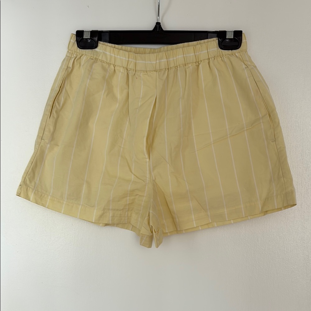 ARITZIA | Wilfred Free yellow and white striped boxer style shorts | Sz M